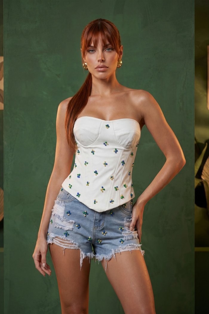 BLUSA CORSET HELENA ACETINADO BORDADO COPA COLEÇÃO BRASILCORE - OFF WHITE
