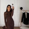 VESTIDO TAIS TULE TRANSPASSADO GLAMOROUS - MARROM