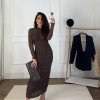 VESTIDO TAIS TULE TRANSPASSADO GLAMOROUS - MARROM