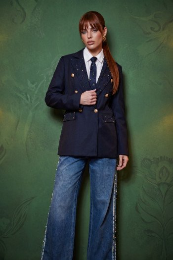 BLAZER TAYNARA ALFAIATARIA APLICAÇÕES COPA COLEÇÃO BRASILCORE - AZUL