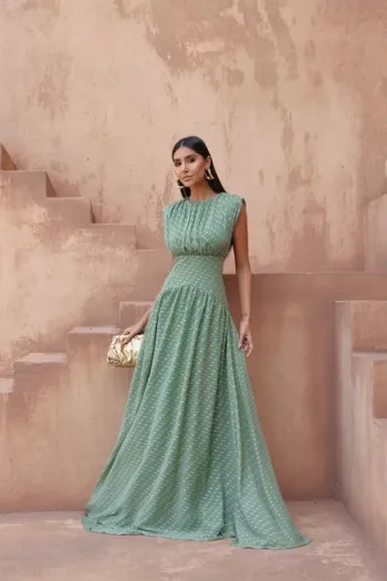 VESTIDO MÔNICA LONGO TEXTURIZADO - VERDE PISTACHE