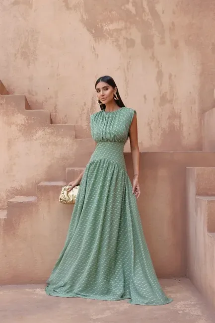 VESTIDO MÔNICA LONGO TEXTURIZADO - VERDE PISTACHE