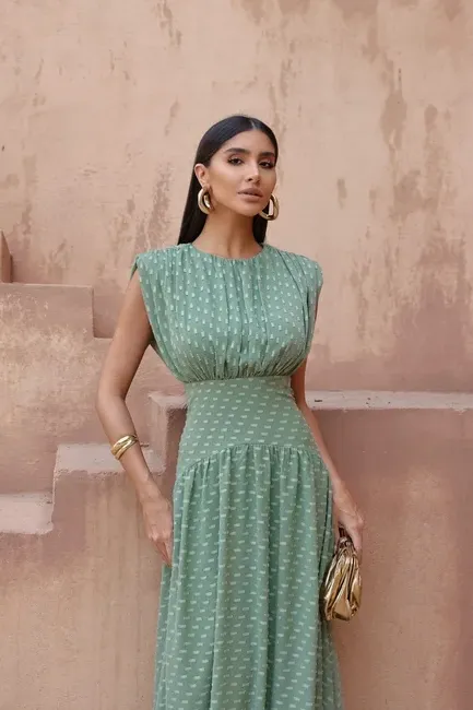 VESTIDO MÔNICA LONGO TEXTURIZADO - VERDE PISTACHE