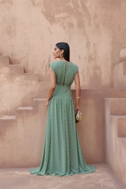 VESTIDO MÔNICA LONGO TEXTURIZADO - VERDE PISTACHE