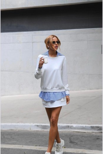CONJUNTO MAYA CAMISA E SHORT SAIA MOLETINHO - OFF WHITE
