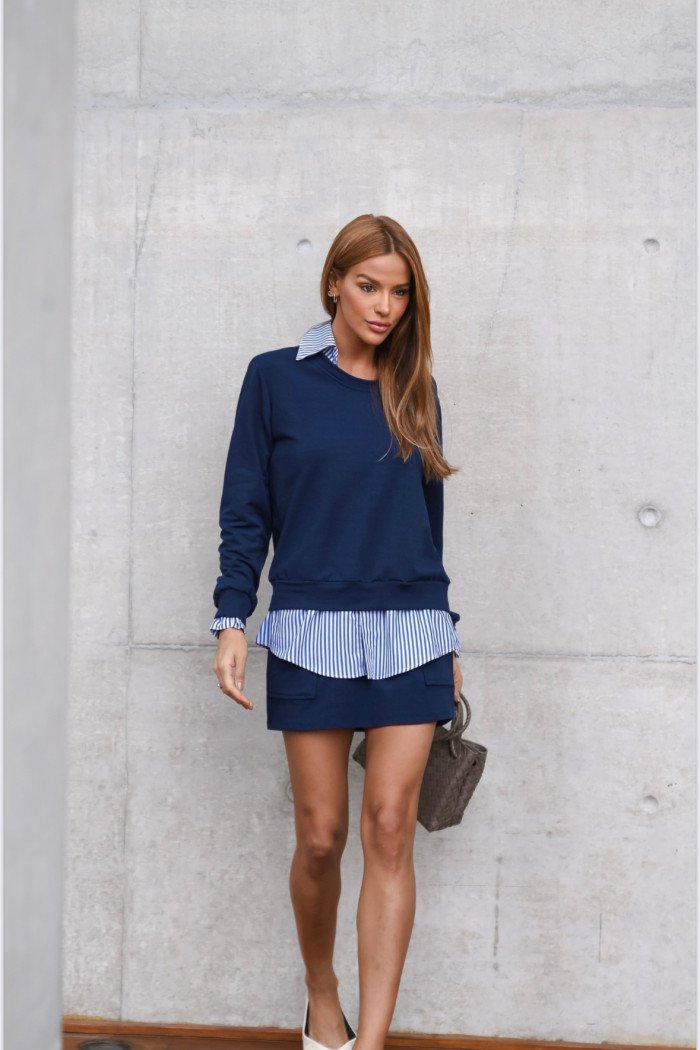 CONJUNTO MAYA CAMISA E SHORT SAIA MOLETINHO - AZUL MARINHO