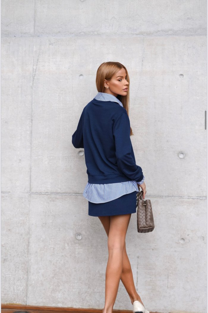 CONJUNTO MAYA CAMISA E SHORT SAIA MOLETINHO - AZUL MARINHO