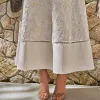 VESTIDO HORTÊNSIA MIDI RENDA BORDADA - NATURAL