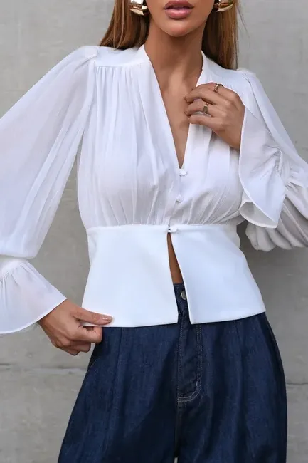 BLUSA LEILA MANGA BALONÊ - OFF WHITE