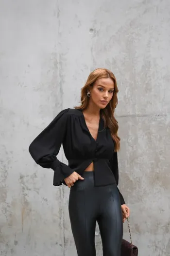 BLUSA LEILA MANGA BALONÊ - PRETO