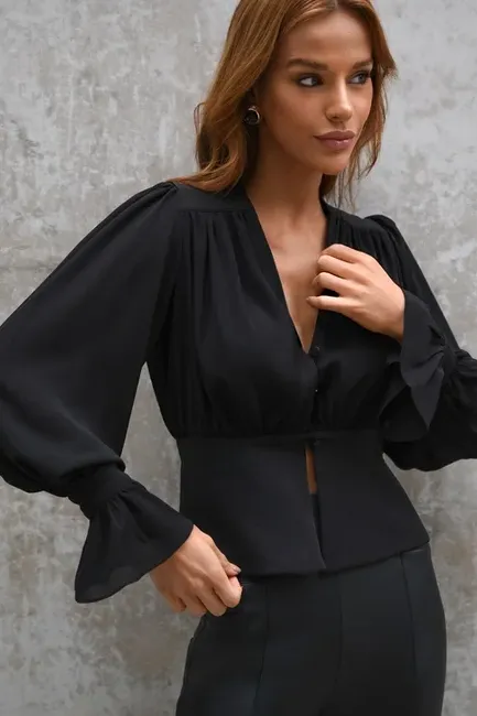 BLUSA LEILA MANGA BALONÊ - PRETO