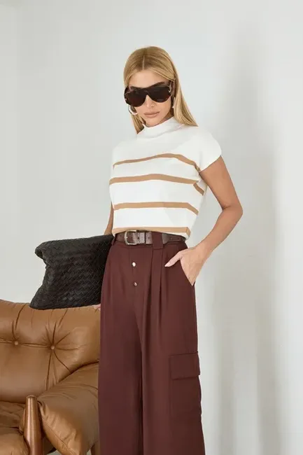 BLUSA CAROL LISTRADO TRICÔ - BEGE