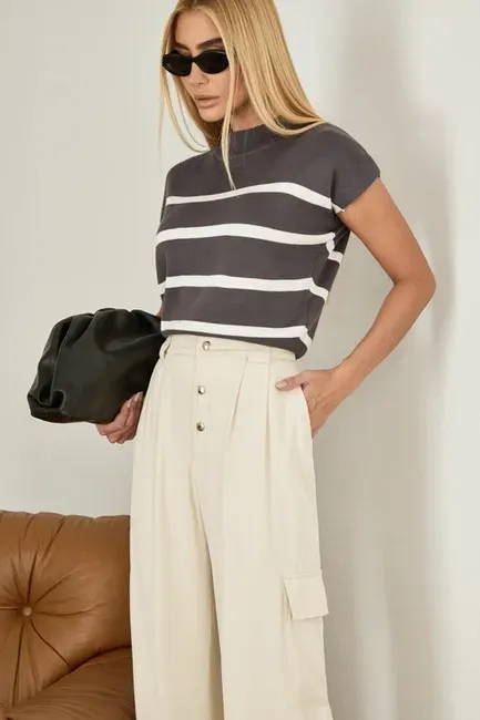 BLUSA CAROL LISTRADO TRICÔ - CINZA
