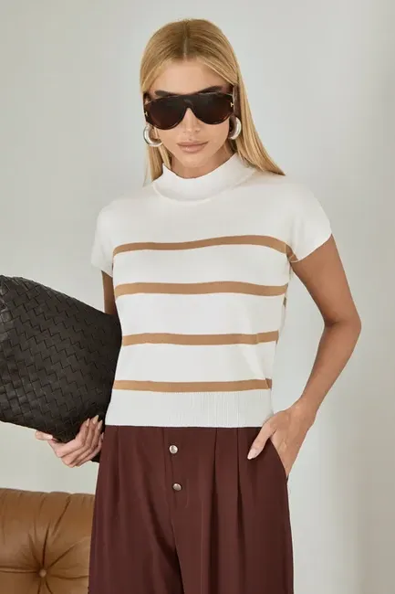 BLUSA CAROL LISTRADO TRICÔ - BEGE