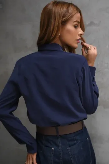 CAMISA LOS ANGELES PUNHO PREGAS - AZUL MARINHO