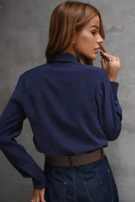 CAMISA LOS ANGELES PUNHO PREGAS - AZUL MARINHO