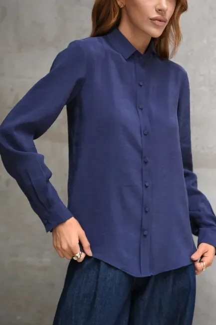 CAMISA LOS ANGELES PUNHO PREGAS - AZUL MARINHO