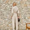 CONJUNTO JULIANE BLUSA E CALÇA LISTRADO - BEGE