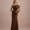 VESTIDO DE FESTA FABIANE ASSIMÉTRICO OMBRO - MARROM