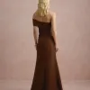 VESTIDO DE FESTA FABIANE ASSIMÉTRICO OMBRO - MARROM