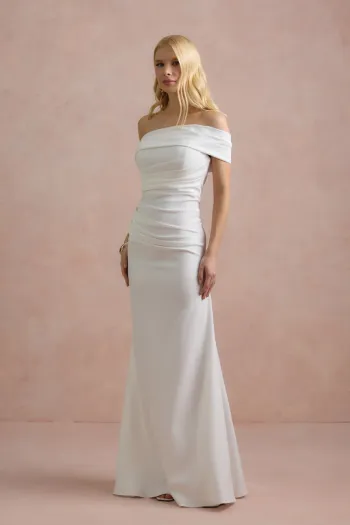 VESTIDO DE FESTA FABIANE ASSIMÉTRICO OMBRO - OFF WHITE