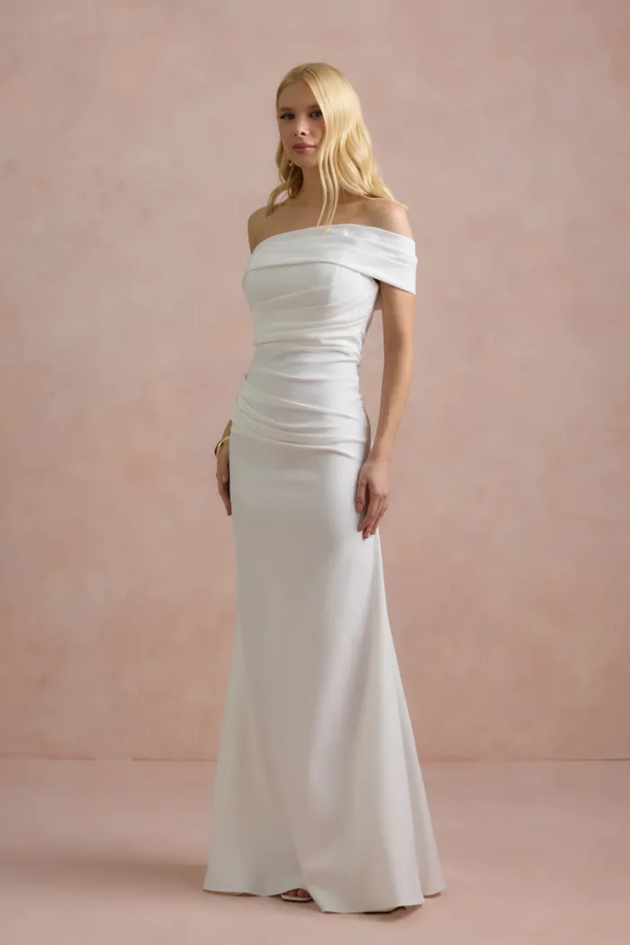 VESTIDO DE FESTA FABIANE ASSIMÉTRICO OMBRO - OFF WHITE