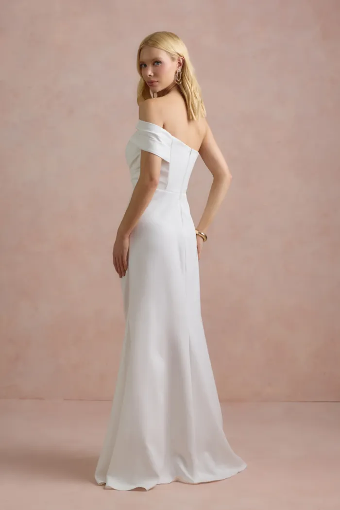VESTIDO DE FESTA FABIANE ASSIMÉTRICO OMBRO - OFF WHITE
