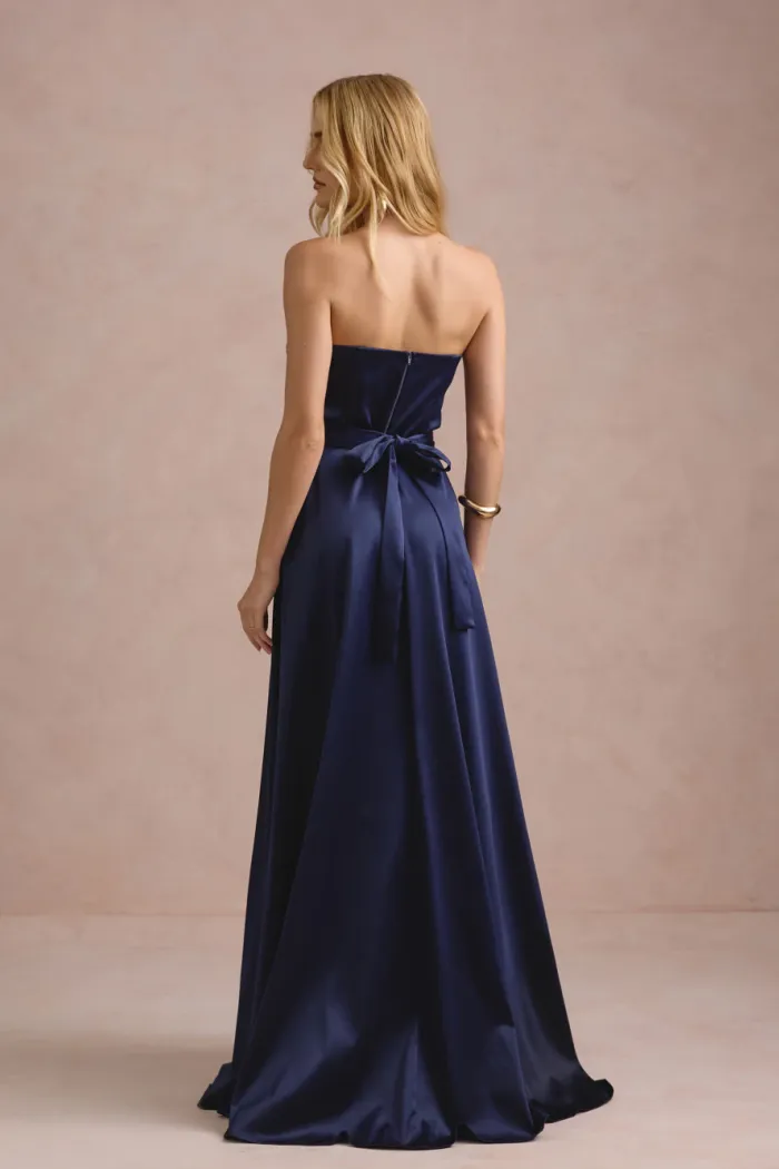 VESTIDO DE FESTA T.Q.C CORSET COM FAIXA LAÇO IVANA - AZUL MARINHO