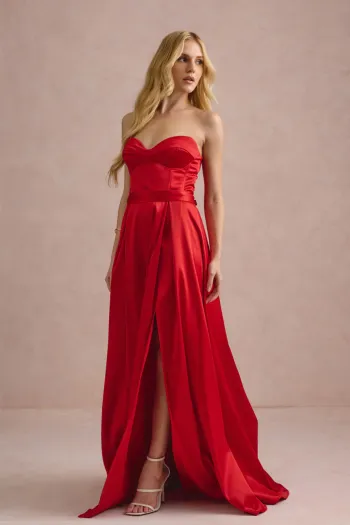 VESTIDO DE FESTA T.Q.C CORSET COM FAIXA LAÇO IVANA - VERMELHO