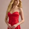VESTIDO DE FESTA T.Q.C CORSET COM FAIXA LAÇO IVANA - VERMELHO