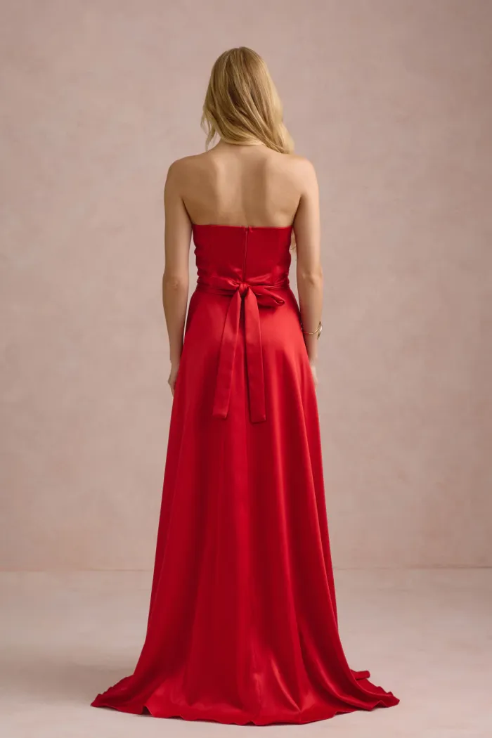 VESTIDO DE FESTA T.Q.C CORSET COM FAIXA LAÇO IVANA - VERMELHO