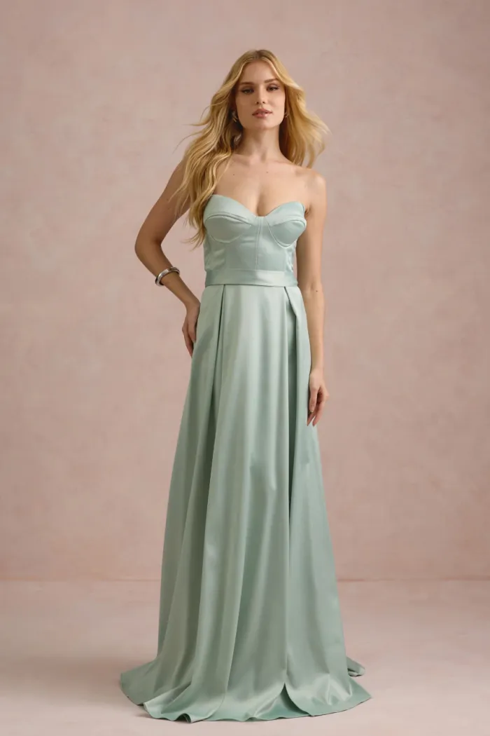 VESTIDO DE FESTA T.Q.C CORSET COM FAIXA LAÇO IVANA - VERDE MENTA