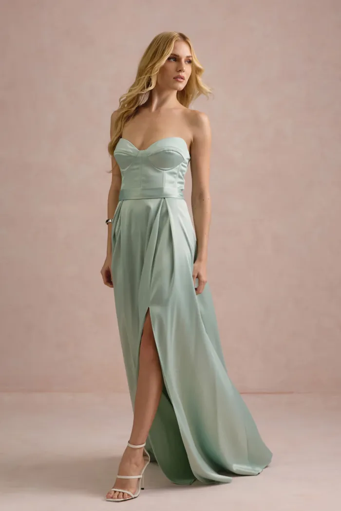 VESTIDO DE FESTA T.Q.C CORSET COM FAIXA LAÇO IVANA - VERDE MENTA
