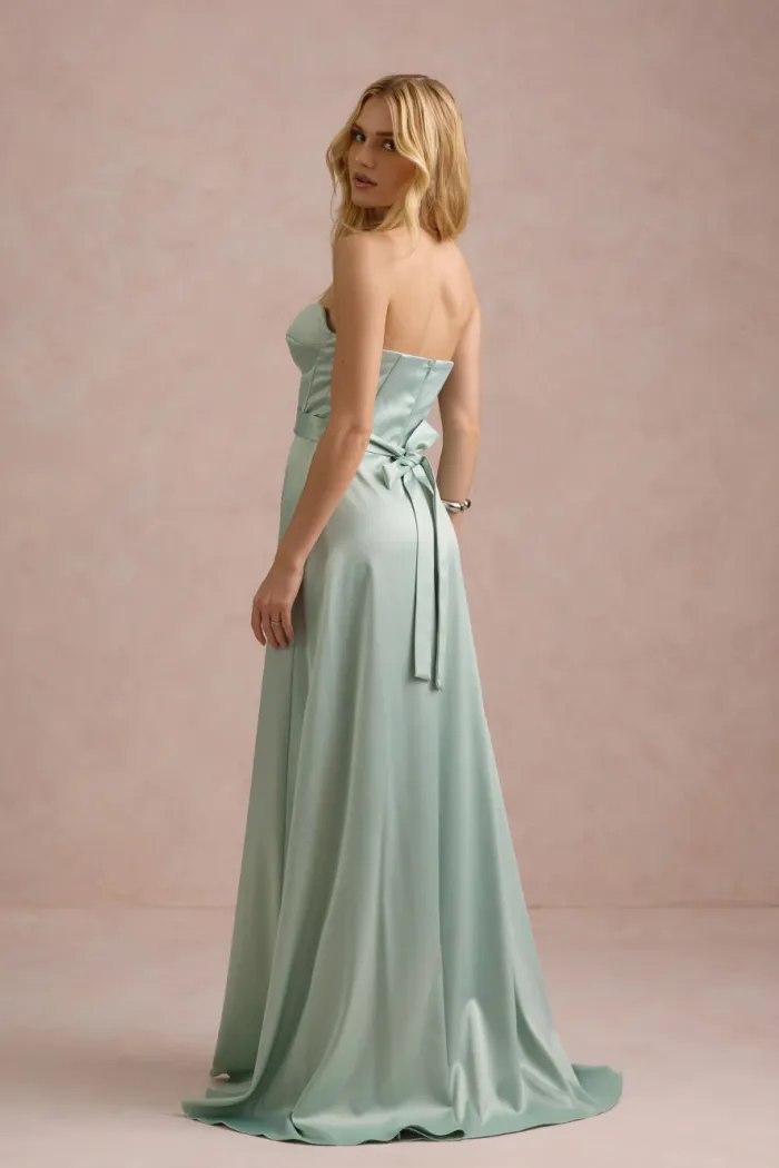 VESTIDO DE FESTA T.Q.C CORSET COM FAIXA LAÇO IVANA - VERDE MENTA