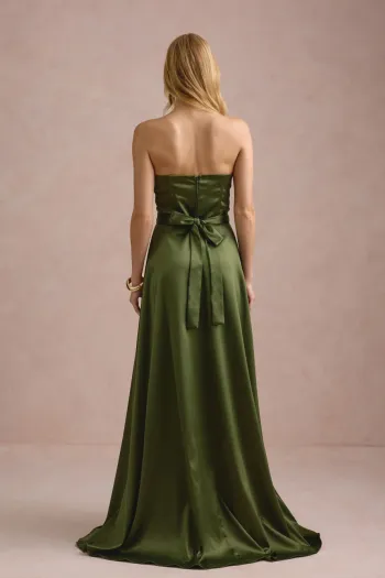 VESTIDO DE FESTA T.Q.C CORSET COM FAIXA LAÇO IVANA - VERDE OLIVA