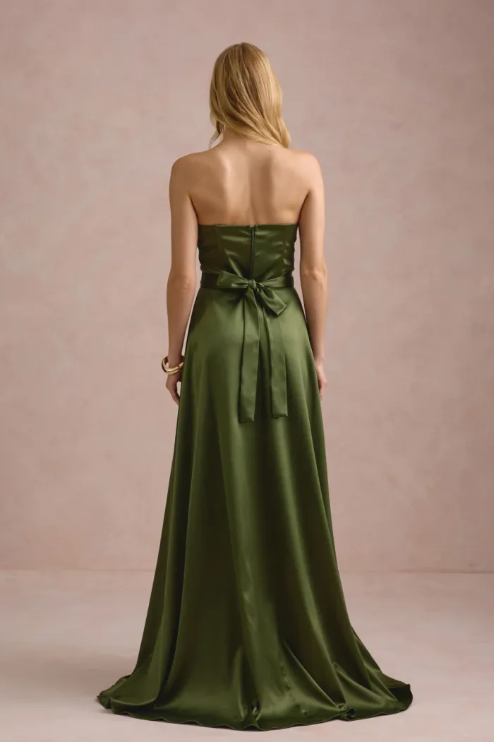 VESTIDO DE FESTA T.Q.C CORSET COM FAIXA LAÇO IVANA - VERDE OLIVA