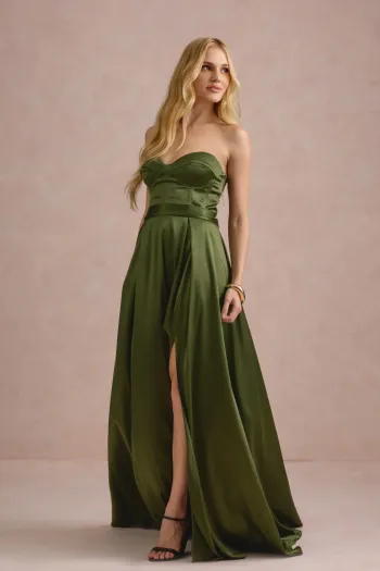 VESTIDO DE FESTA T.Q.C CORSET COM FAIXA LAÇO IVANA - VERDE OLIVA