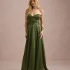 VESTIDO DE FESTA T.Q.C CORSET COM FAIXA LAÇO IVANA - VERDE OLIVA
