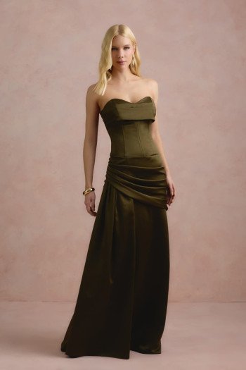 VESTIDO DE FESTA NICOLE DECOTE CORAÇÃO - VERDE OLIVA