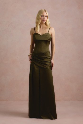 VESTIDO DE FESTA NICOLE DECOTE CORAÇÃO - VERDE OLIVA