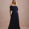 VESTIDO BIA OFF SHOULDER CHIFFON - AZUL MARINHO