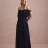 VESTIDO BIA OFF SHOULDER CHIFFON - AZUL MARINHO