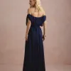 VESTIDO BIA OFF SHOULDER CHIFFON - AZUL MARINHO