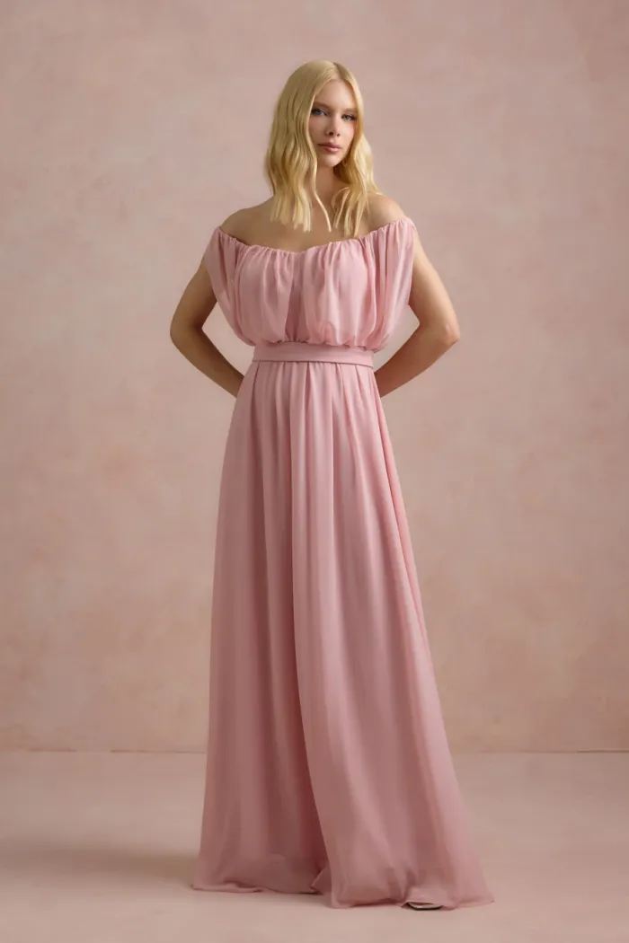 VESTIDO BIA OFF SHOULDER CHIFFON - ROSA