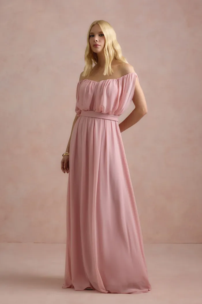VESTIDO BIA OFF SHOULDER CHIFFON - ROSA