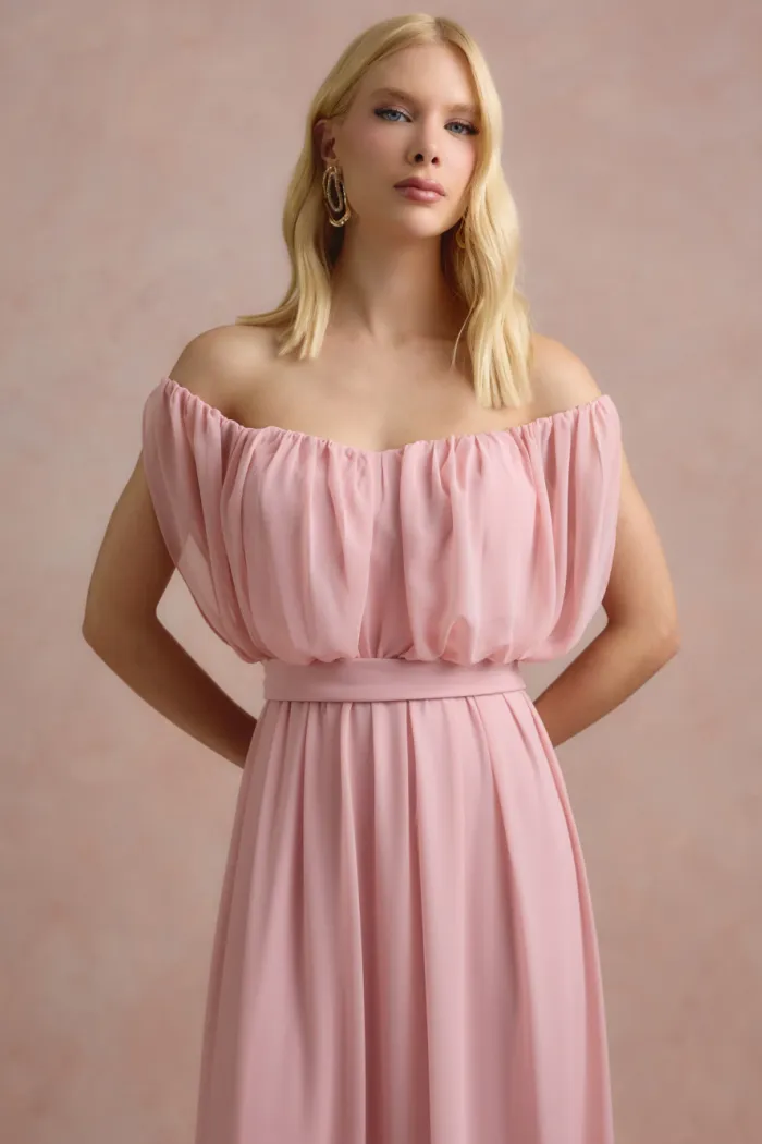 VESTIDO BIA OFF SHOULDER CHIFFON - ROSA