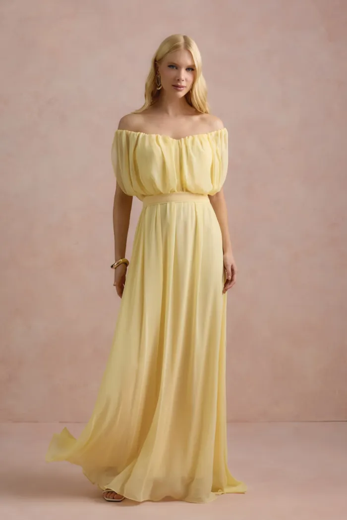 VESTIDO BIA OFF SHOULDER CHIFFON - AMARELO