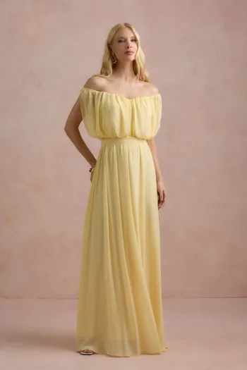 VESTIDO BIA OFF SHOULDER CHIFFON - AMARELO