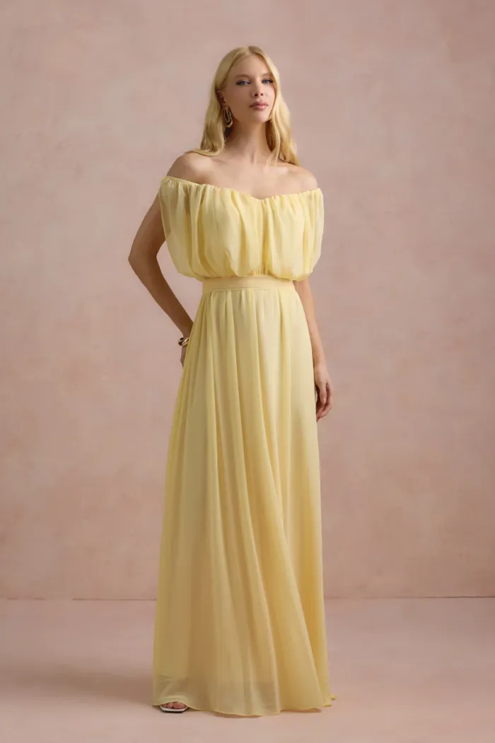 VESTIDO BIA OFF SHOULDER CHIFFON - AMARELO