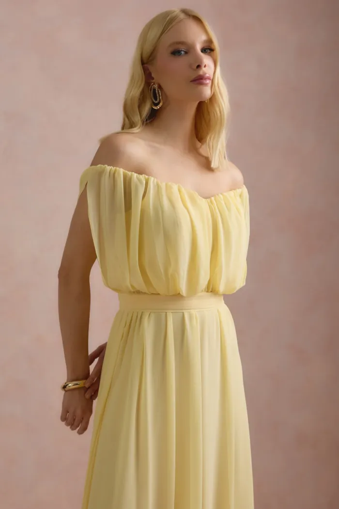 VESTIDO BIA OFF SHOULDER CHIFFON - AMARELO